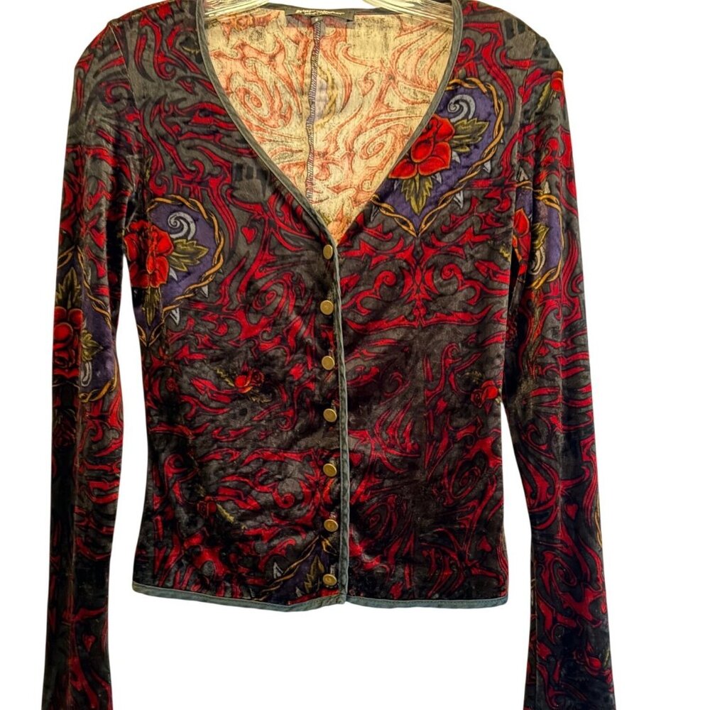 Vintage Betsey Johnson Velvet Carsigan Roses Grunge 90s, size Small